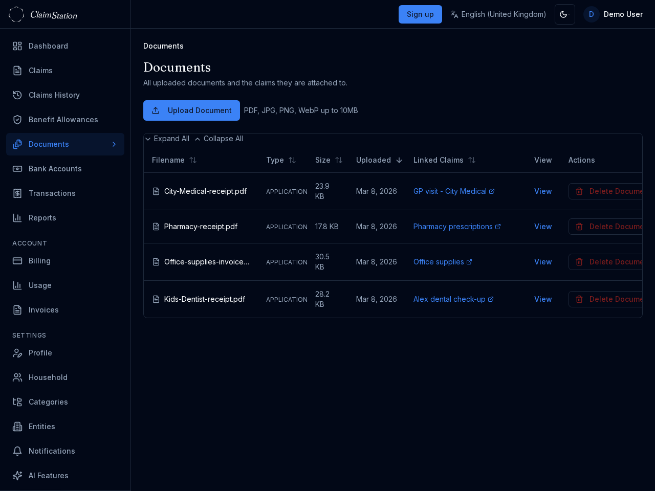 ClaimStation documents view